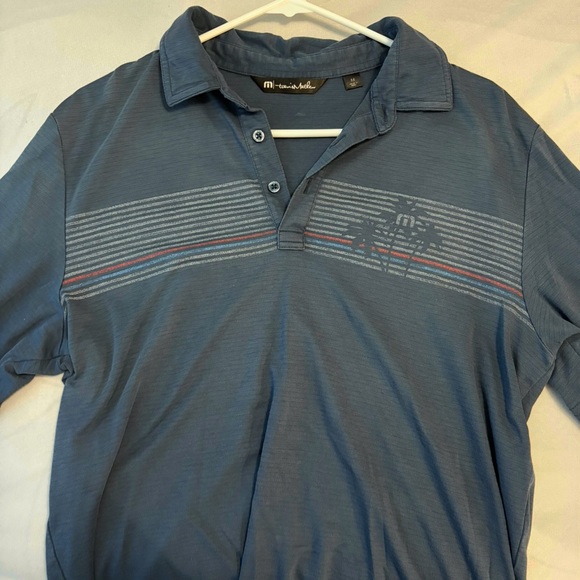 Travis Mathew Blue Polo Shirt with Striped Detail - Picture 1 of 1